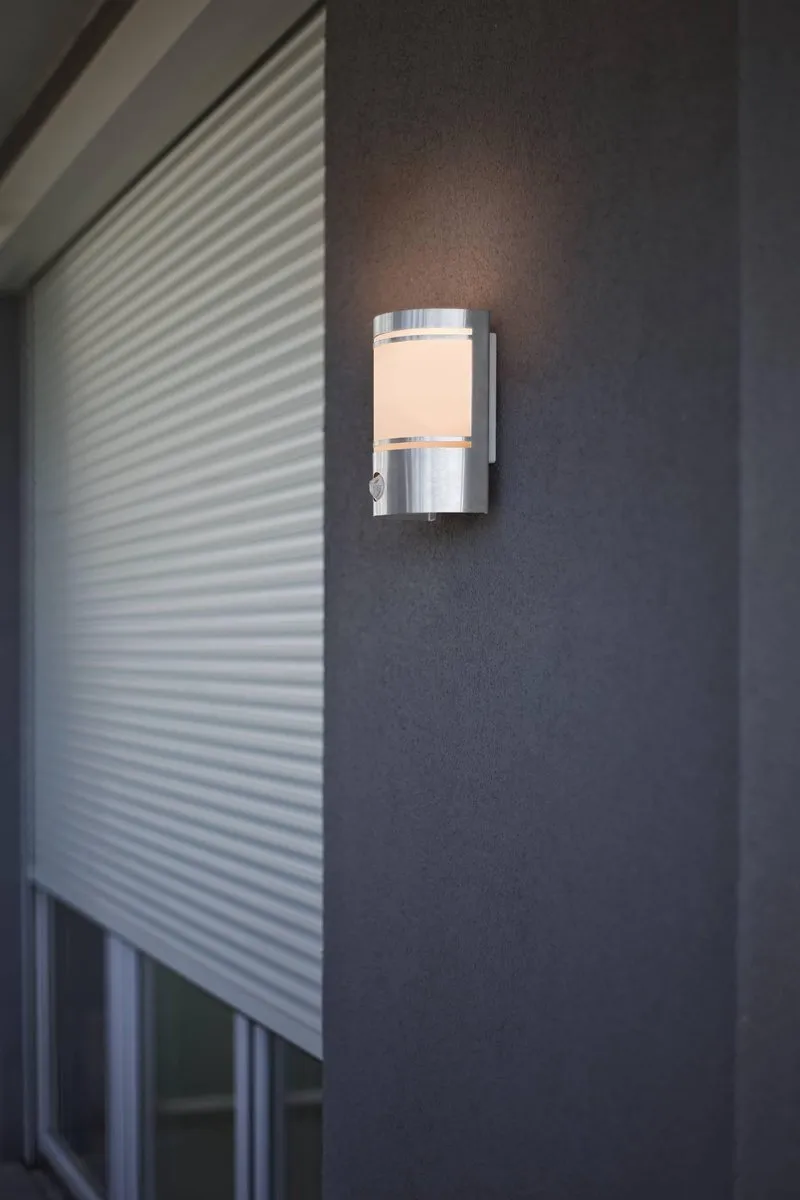 Eglo Cerno Wandlamp Buiten E27 Sensor - Roestvast Staal/Wit