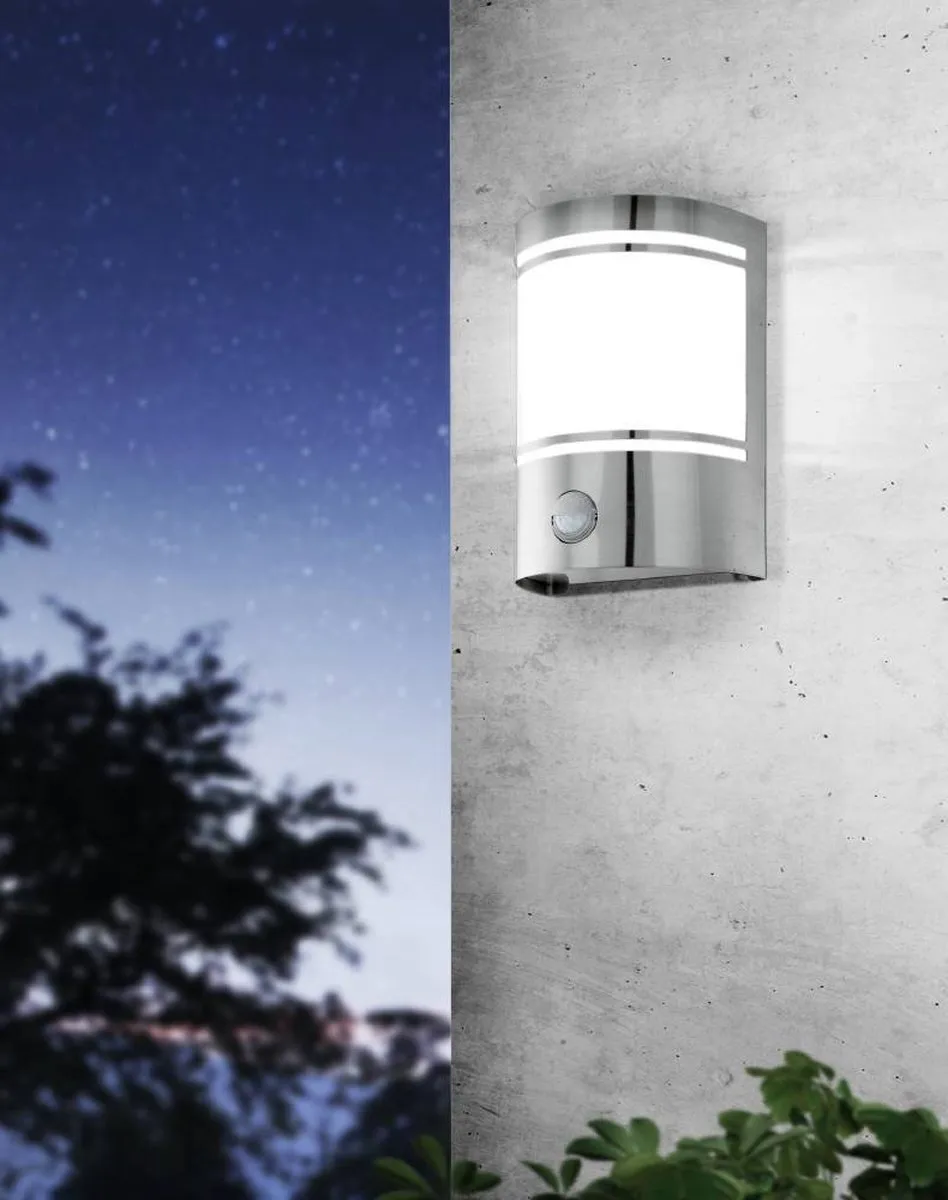 Eglo Cerno Wandlamp Buiten E27 Sensor - Roestvast Staal/Wit - afbeelding 6 van 6