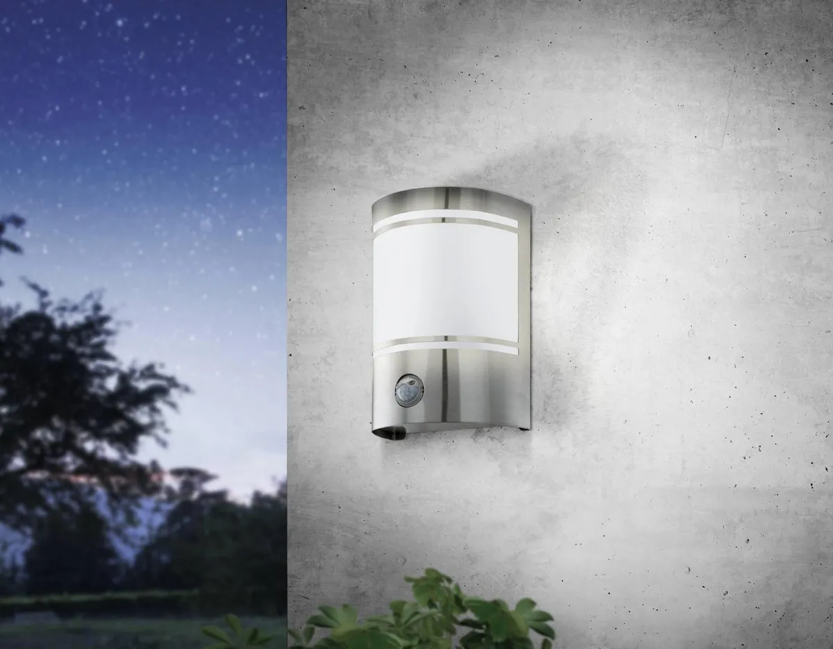 Eglo Cerno Wandlamp Buiten E27 Sensor - Roestvast Staal/Wit