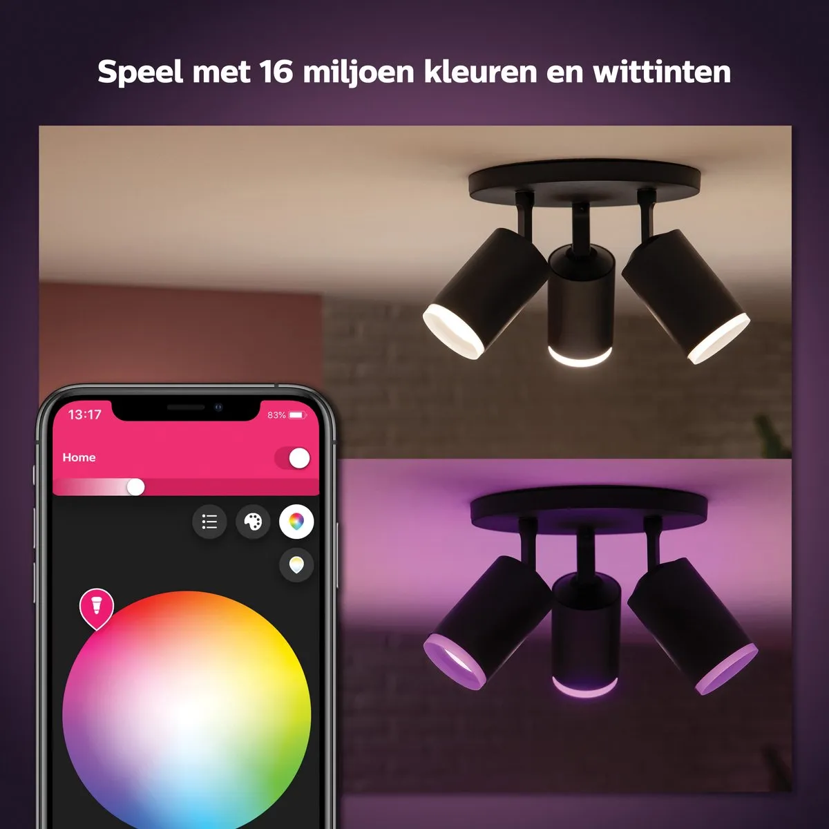 Philips Hue Fugato Opbouwspot 3-spots - Zwart