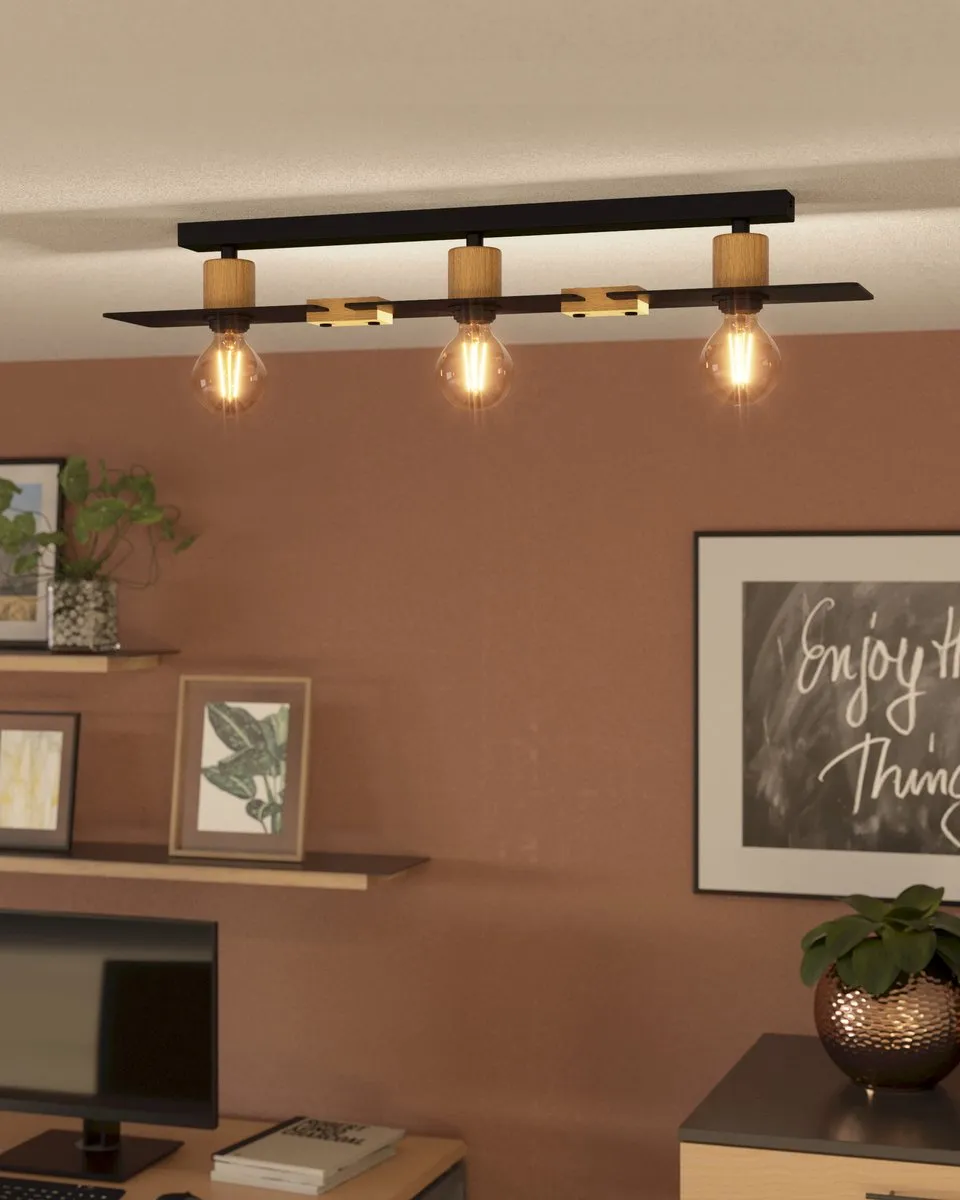 Eglo Bramerton Plafondlamp 81cm - 3 Lichtpunten - Zwart/Bruin - afbeelding 6 van 6