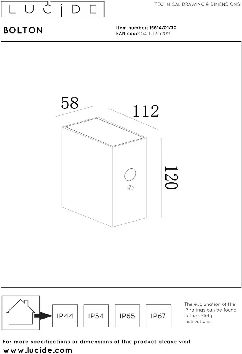 Lucide Bolton Wandlamp Zonne-energie 1W - Zwart