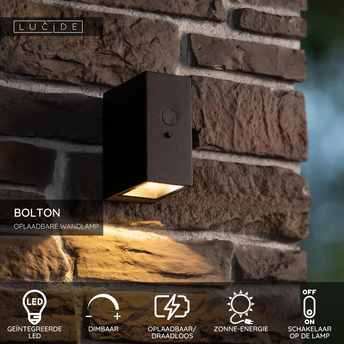 Lucide Bolton Wandlamp Zonne-energie 1W - Zwart