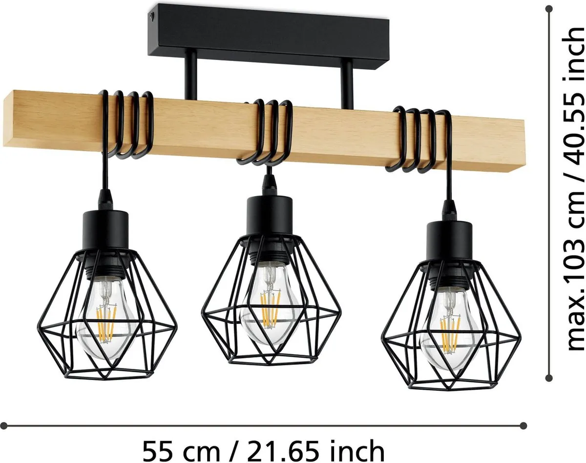 Eglo Townshend 5 Plafondlamp E27 - 55cm - Zwart/Bruin