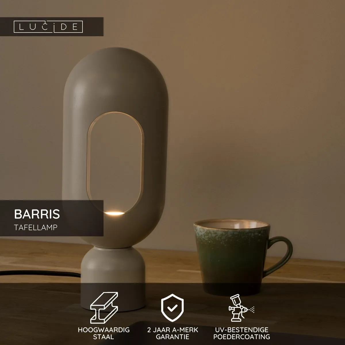 Lucide BARRIS Tafellamp E27 - Taupe