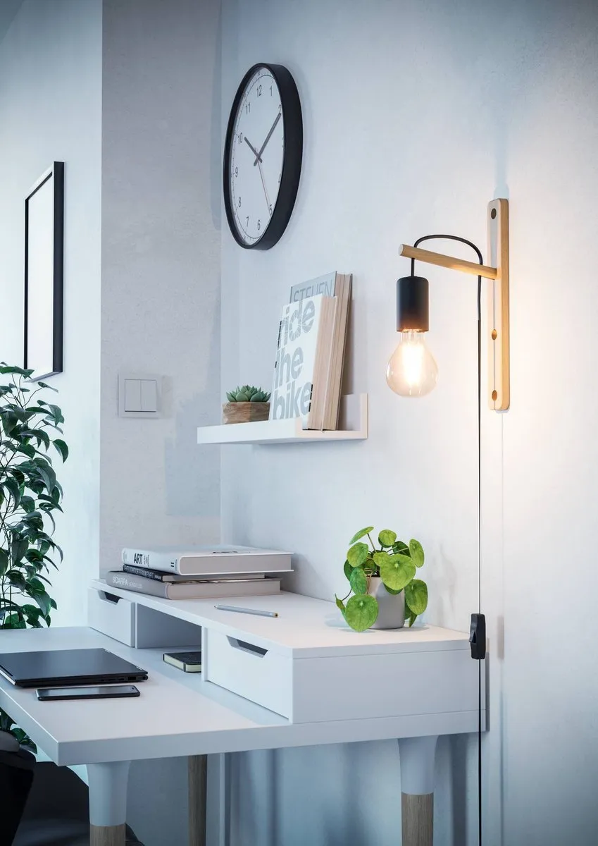 Eglo Pockley Wandlamp E27 - 29,5 cm - Bruin/Zwart - afbeelding 6 van 6