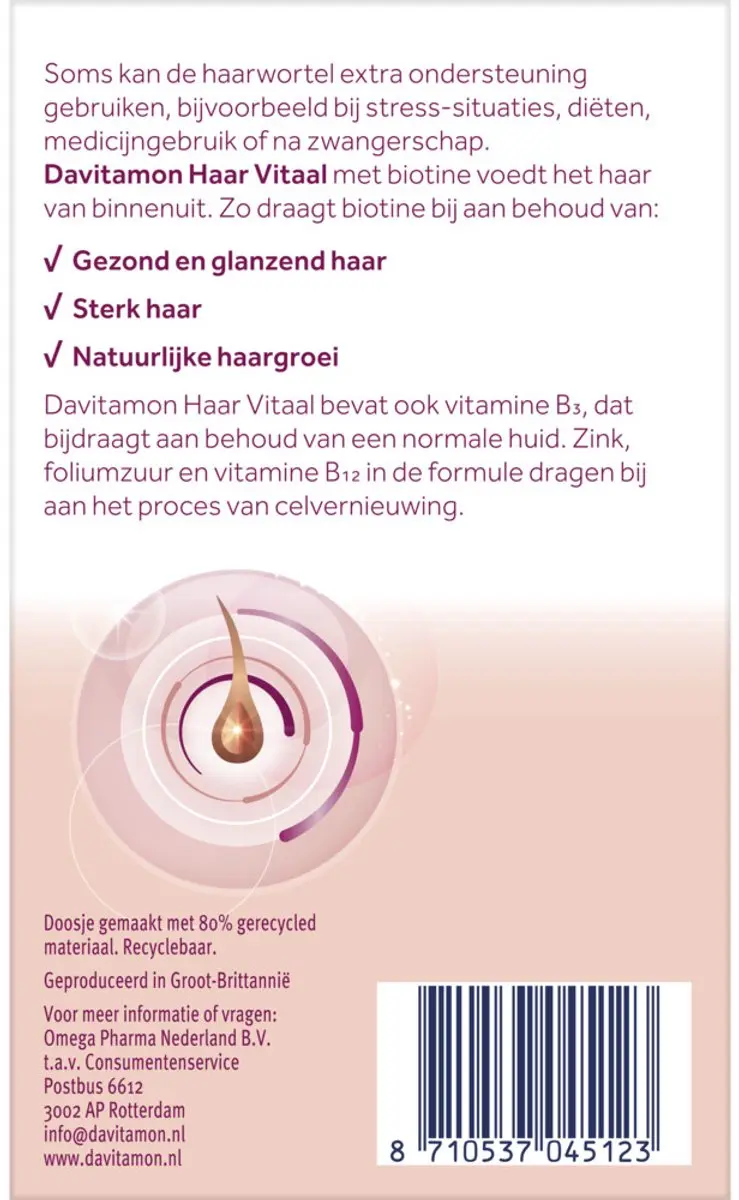 Davitamon Haar Vitaal Multivitaminen 30 tabletten - Biotine & Zink