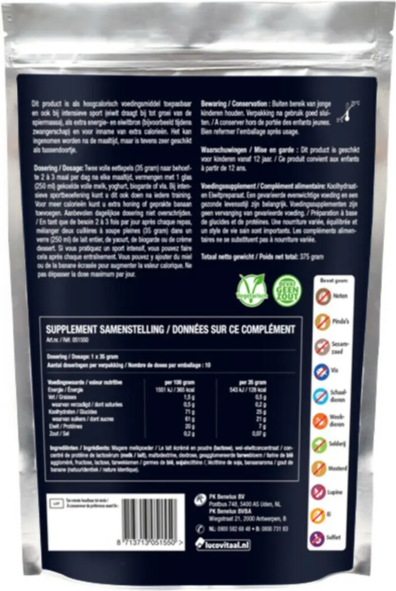 Lucovitaal Koolhydraten Gewichtstoename Poeder 375g