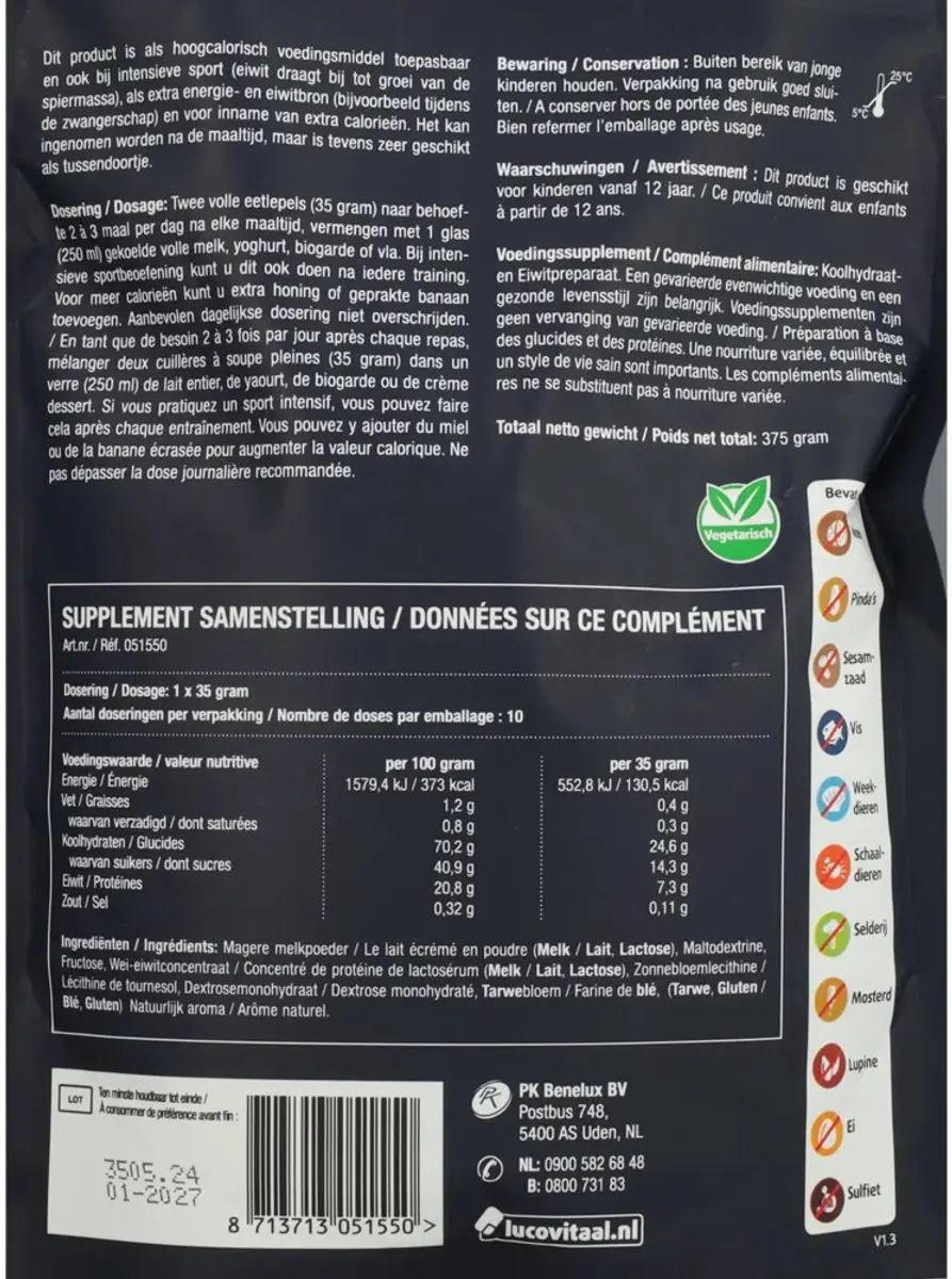 Lucovitaal Koolhydraten Gewichtstoename Poeder 375g