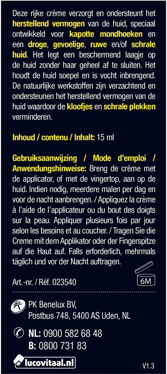 Lucovitaal Kapotte Mondhoeken Crème 15ml