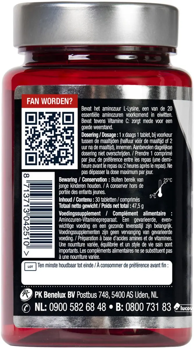 Lucovitaal L-Lysine One a Day 1000mg Voedingssupplement - 30 tabletten