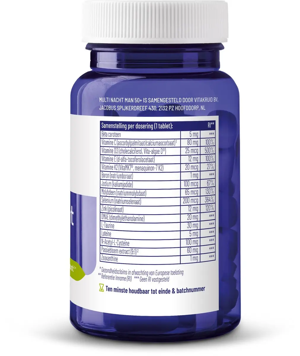 Vitakruid Multi Nacht Man 50+ 30 Tabletten - 100% Vegan