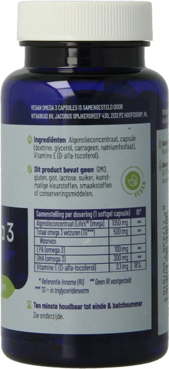 Vitakruid Vegan Omega 3 1000 Triglyceriden 60 Softgels - afbeelding 6 van 6