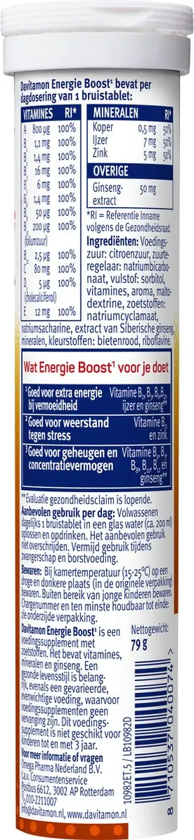 Davitamon Energie Boost Bruistabletten 20 Stuks