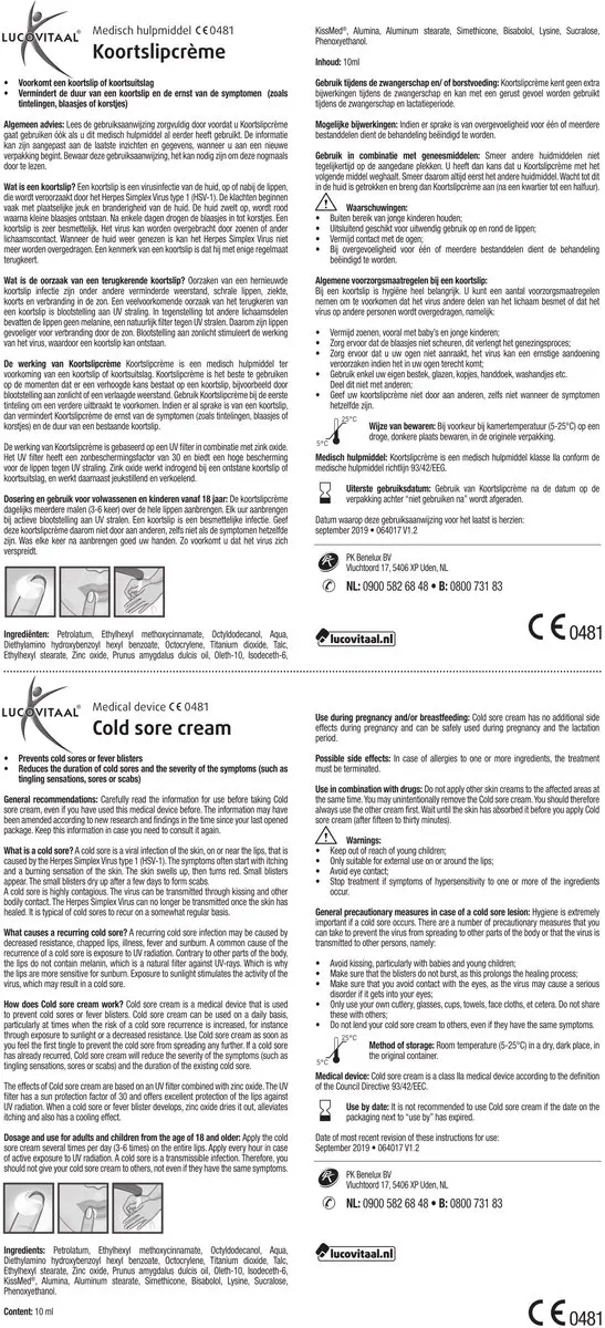 Lucovitaal Lipblaasjes Crème SPF 30 - 2x10ml