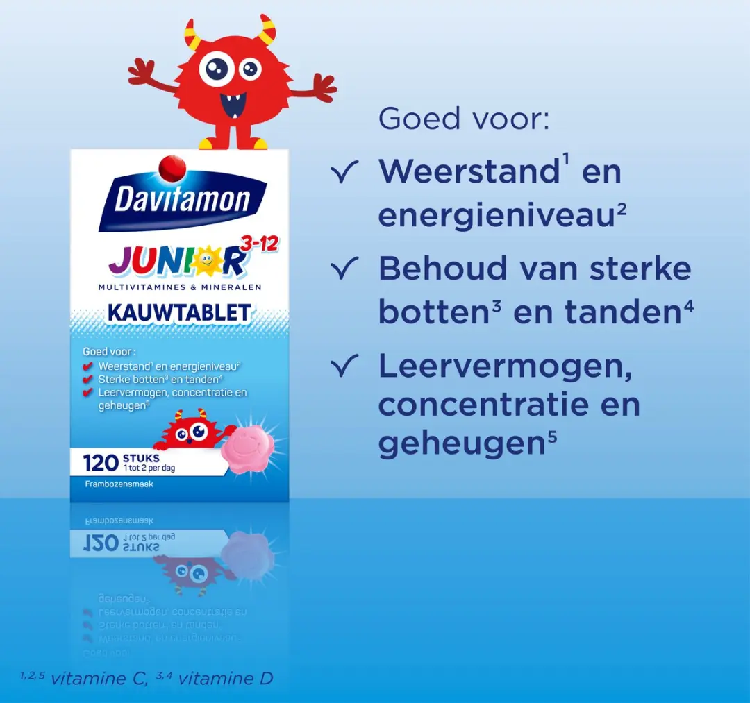 Davitamon Junior 3+ Kauwvitamines Framboos - 120 Stuks