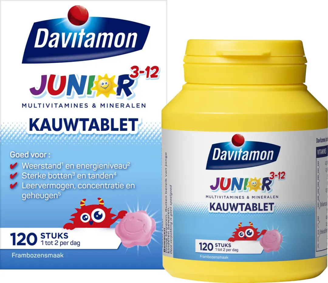 Davitamon Junior 3+ Kauwvitamines Framboos - 120 Stuks