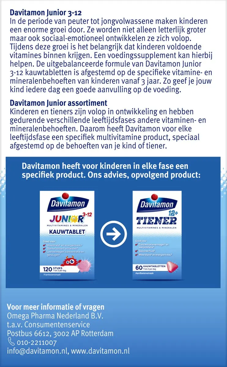 Davitamon Junior 3+ Kauwvitamines Framboos - 120 Stuks - afbeelding 6 van 6