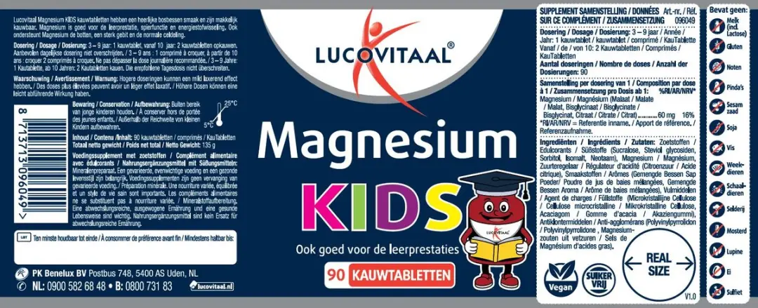 Lucovitaal Magnesium Kids Vegan Kauwtabletten 90 Stuks