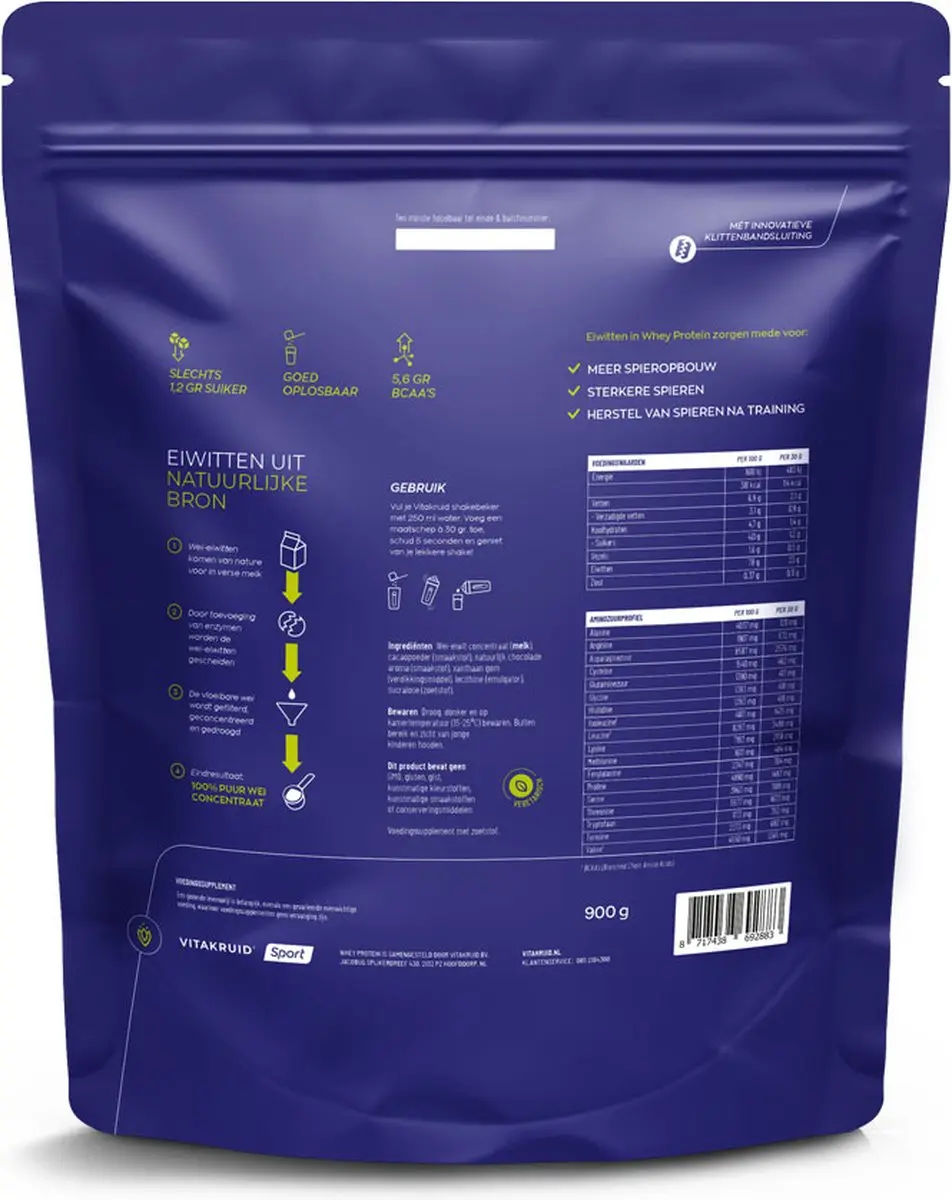 Vitakruid Whey Protein Concentrate Chocolade 900g