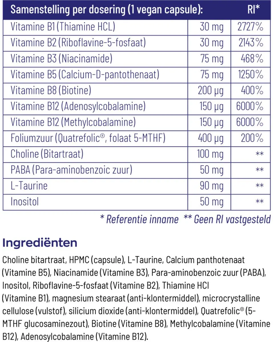 Vitakruid B-Complex Actief Zonder B6 - 2x90 Vegancapsules