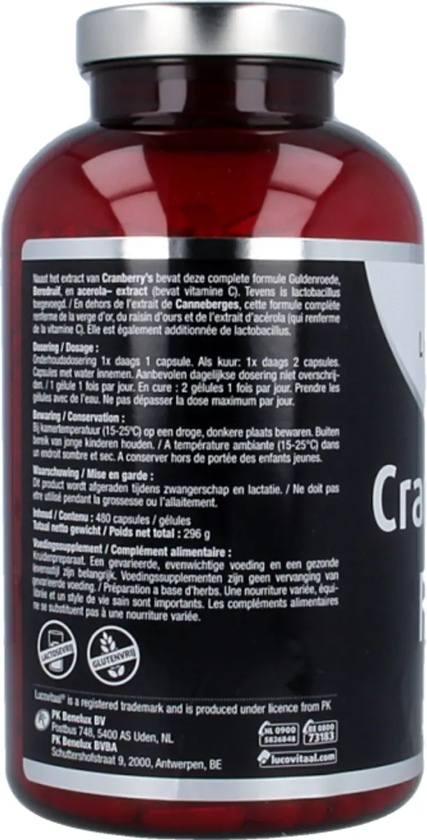 Lucovitaal Cranberry+ X-tra Forte Voedingssupplement 480 Capsules