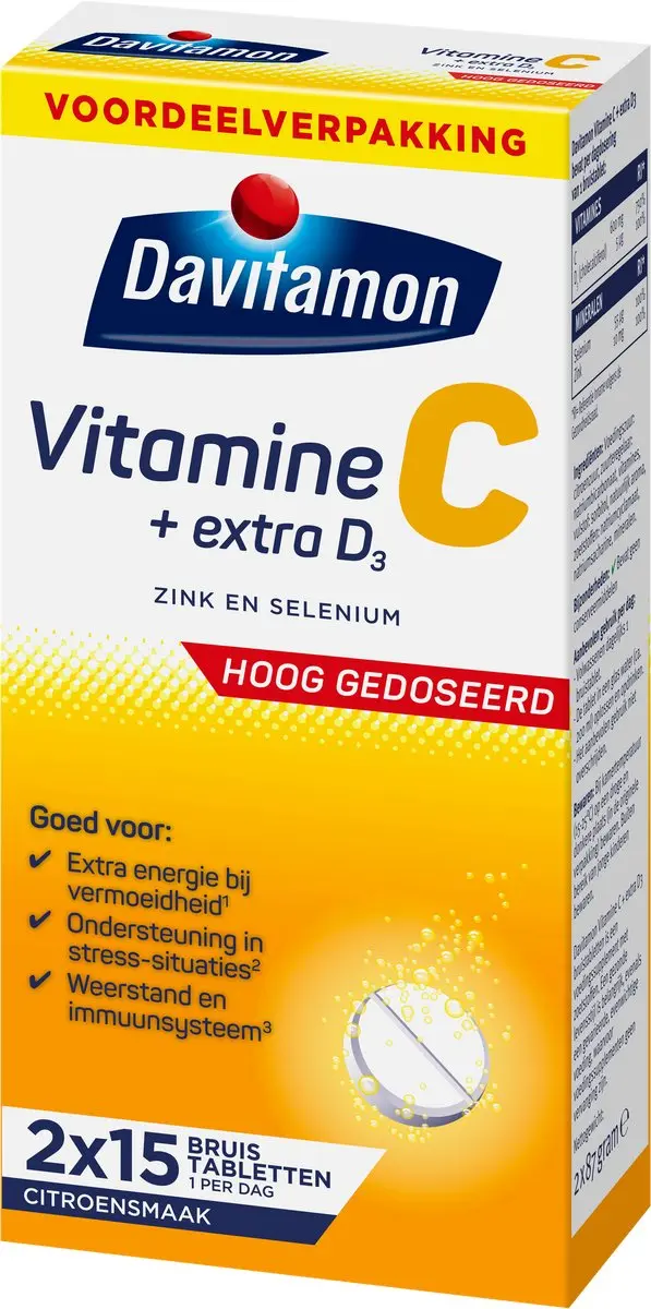 Davitamon Vitamine C + D3 Bruistabletten 30 Stuks - Citroensmaak