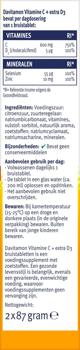 Davitamon Vitamine C + D3 Bruistabletten 30 Stuks - Citroensmaak
