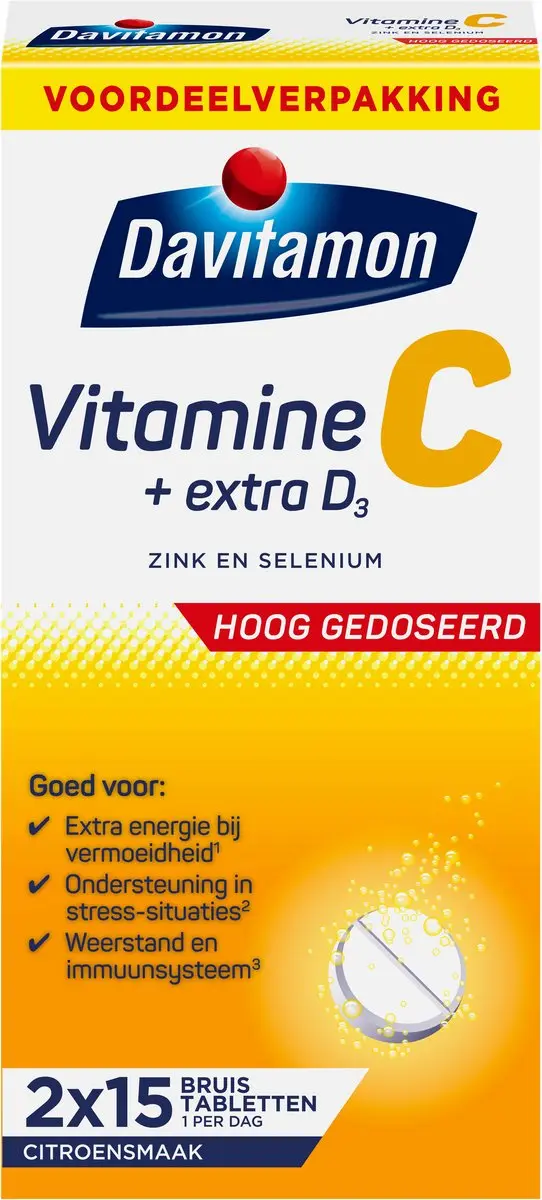 Davitamon Vitamine C + D3 Bruistabletten 30 Stuks - Citroensmaak - afbeelding 6 van 6