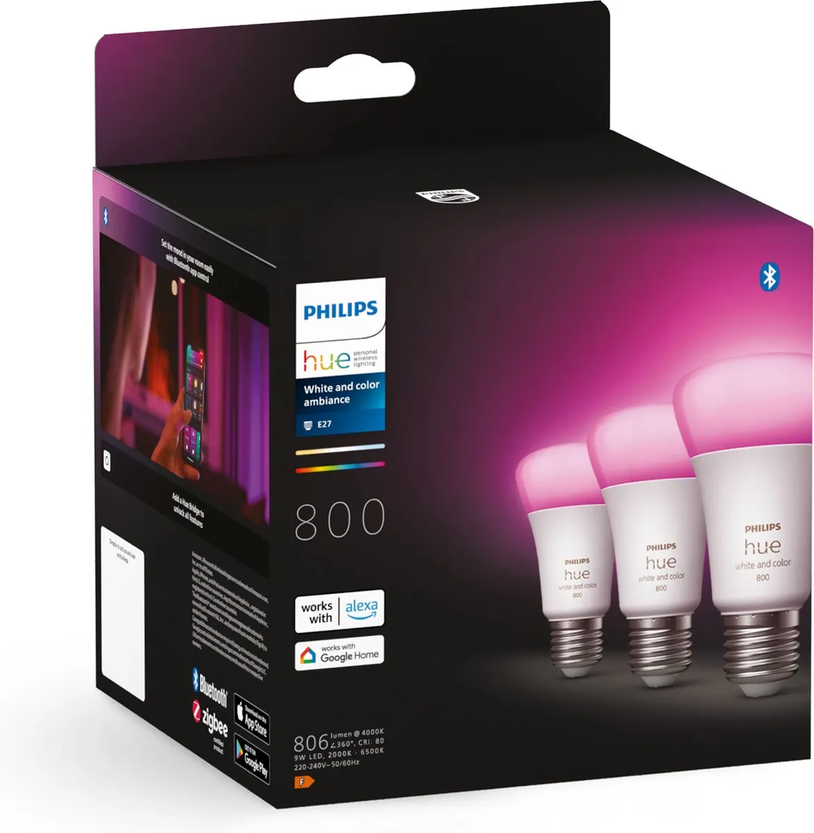 Philips Hue White & Color Ambiance E27 800lm - 3 Lampen