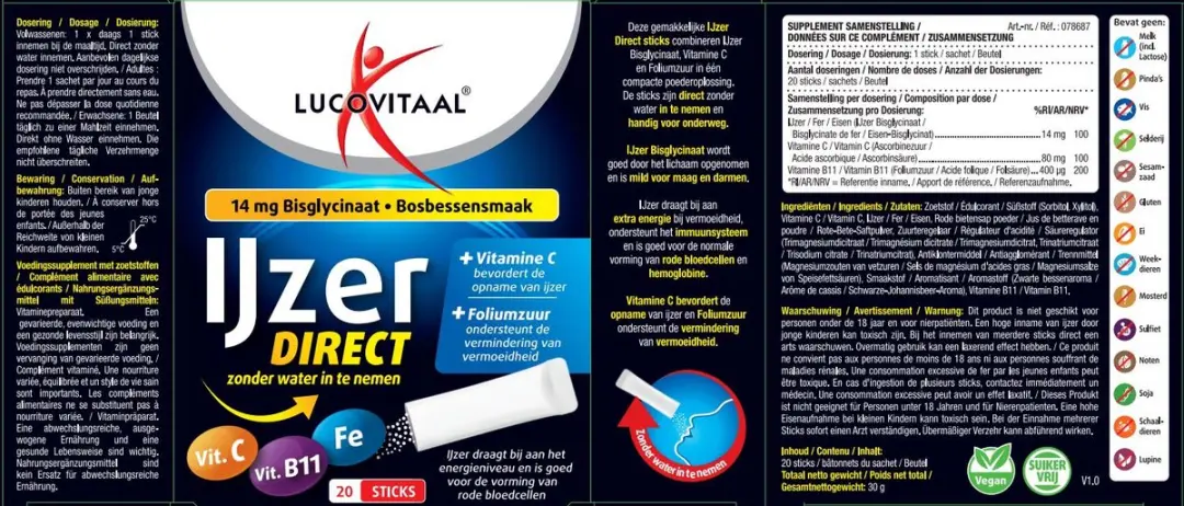 Lucovitaal IJzer Bisglycinaat Bosbes 20 Sachets