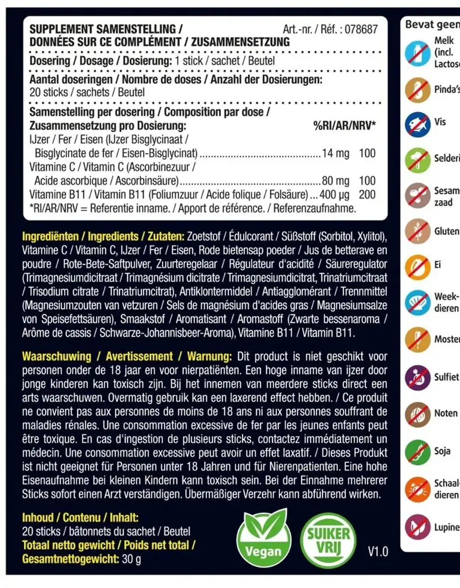 Lucovitaal IJzer Bisglycinaat Bosbes 20 Sachets
