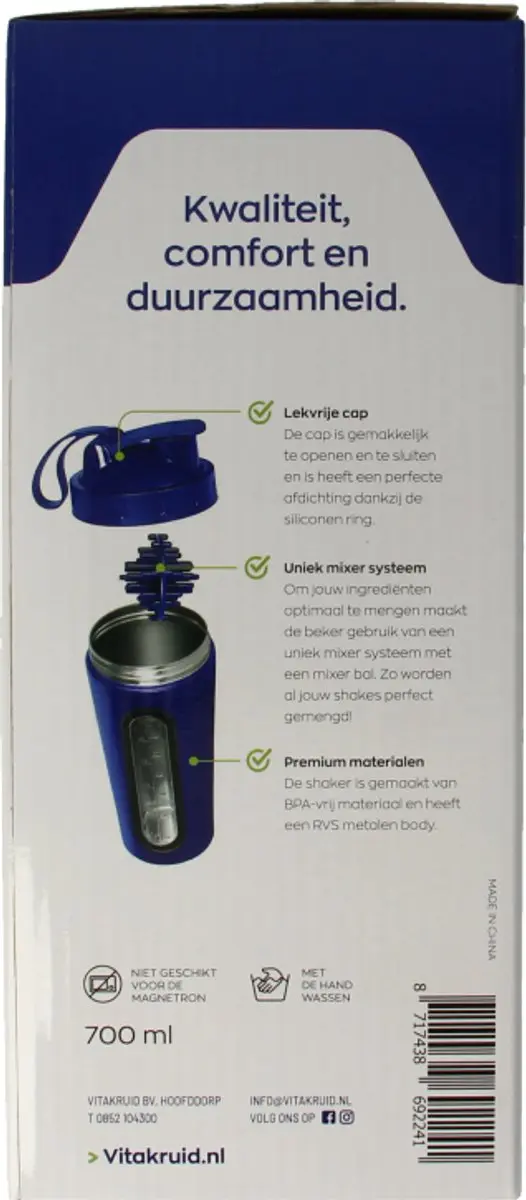 Vitakruid RVS Shakebeker 700ml - Blauw - afbeelding 6 van 6