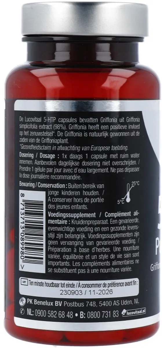 Lucovitaal 5-HTP Puur 250mg Vegan - 60 Capsules