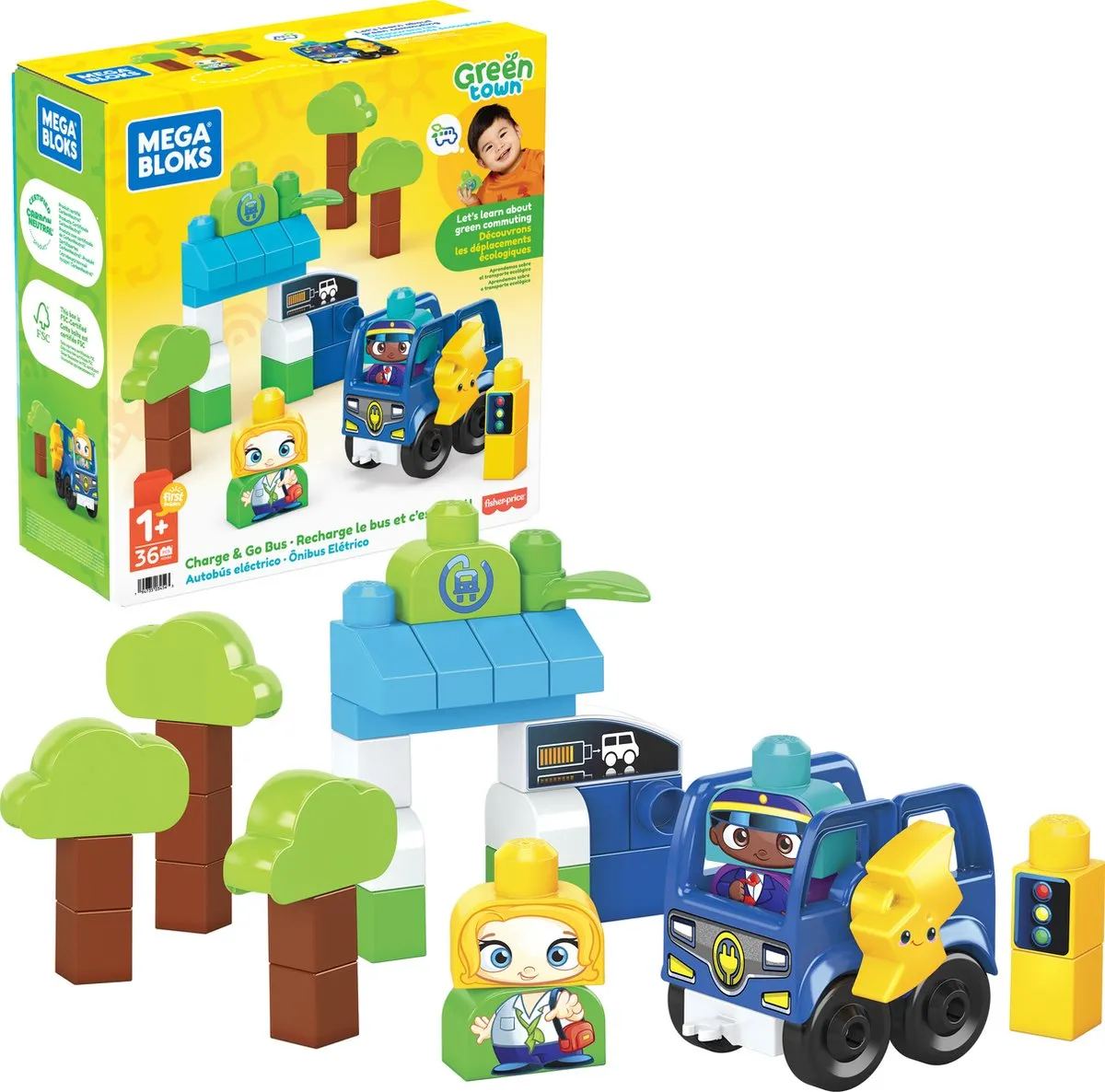 Mega Bloks Green Town Charge & Go Bus - 35 Stukken