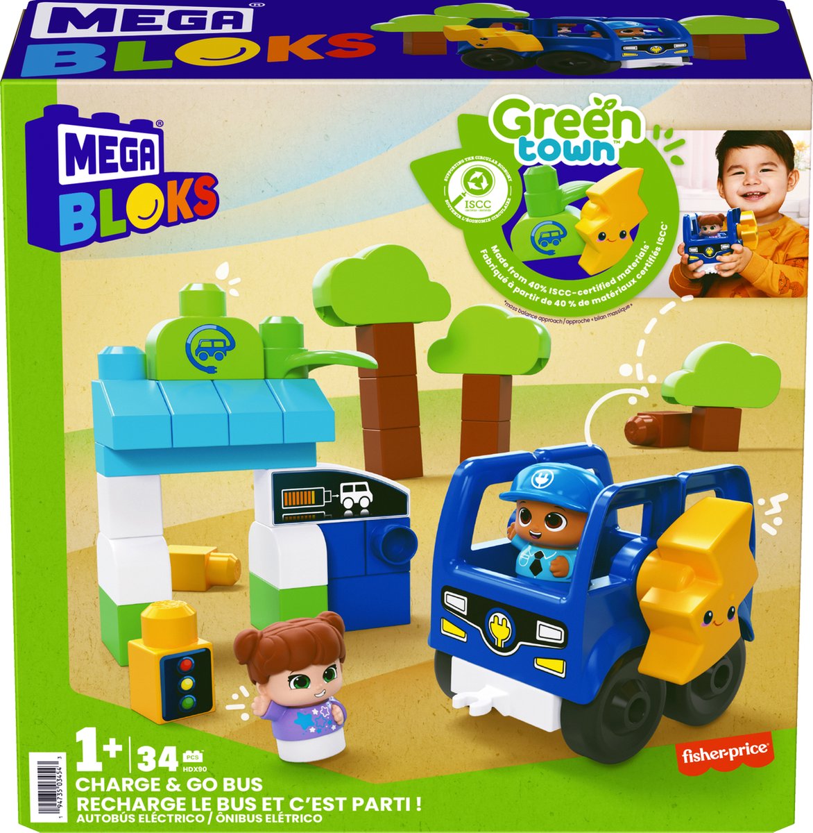 MEGA Bloks Green Town Charge & Go Bus - 35 grote bouwstenen