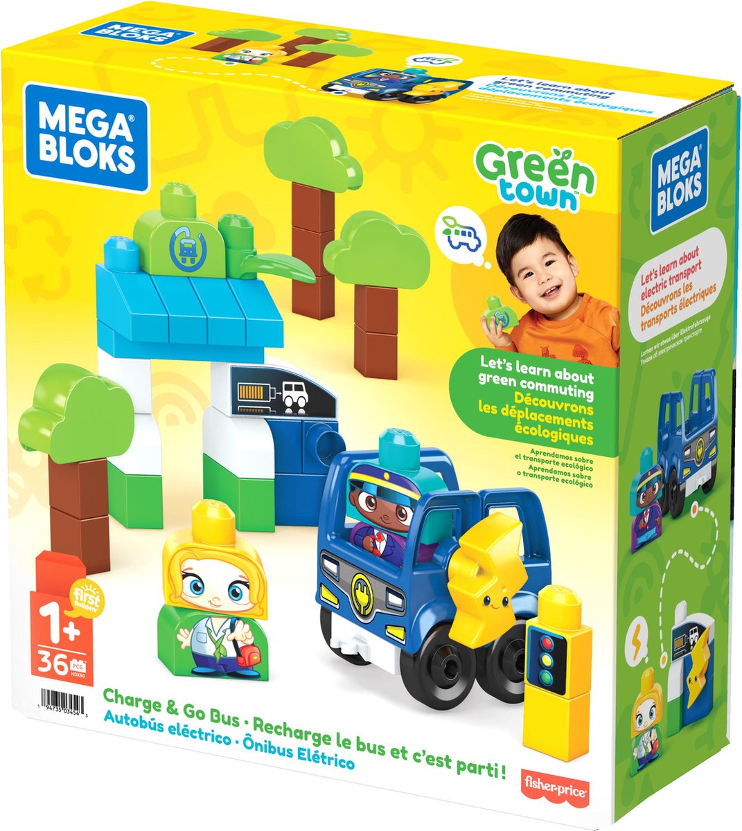 MEGA Bloks Green Town Charge & Go Bus - 35 grote bouwstenen