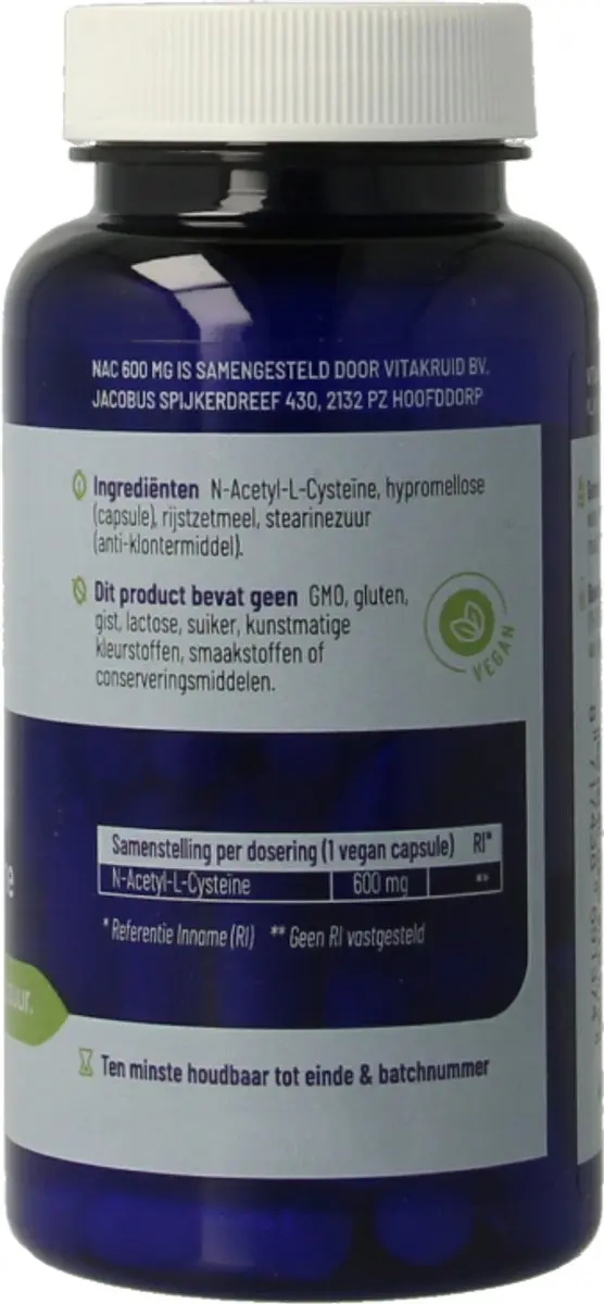 Vitakruid NAC 600mg N-Acetyl-L-Cysteine 60 Vcaps - afbeelding 6 van 6