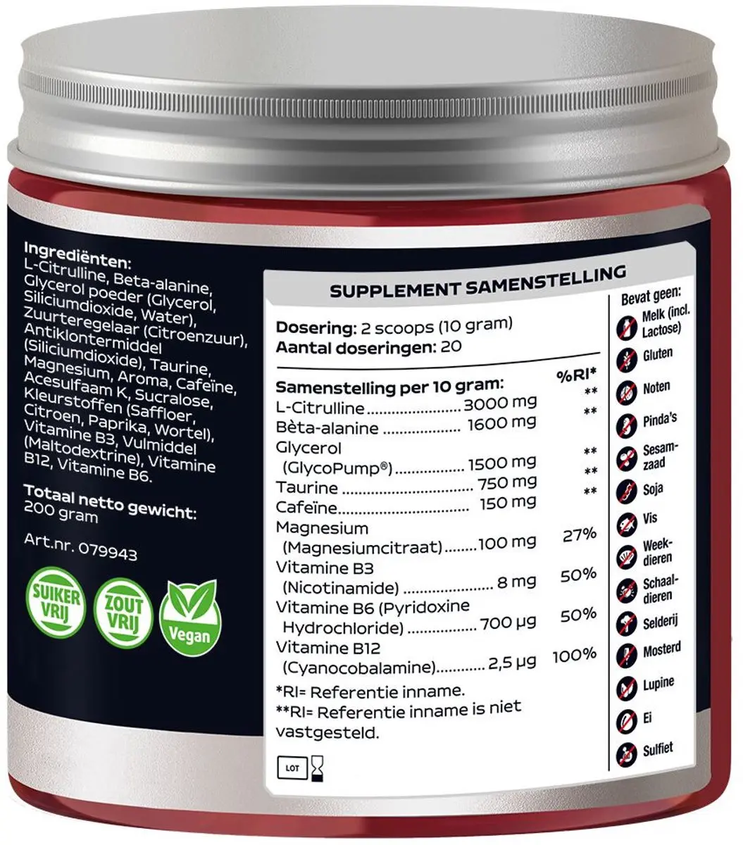 Lucovitaal Pre-Workout Tropisch Fruit 200g - 20 Doses
