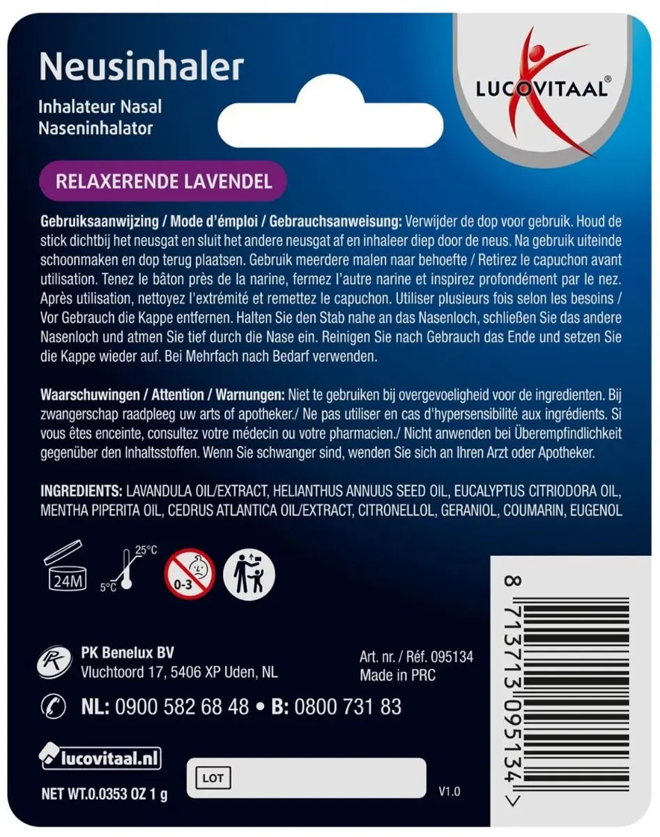 Lucovitaal Neusinhaler Relaxerende Lavendel 1g