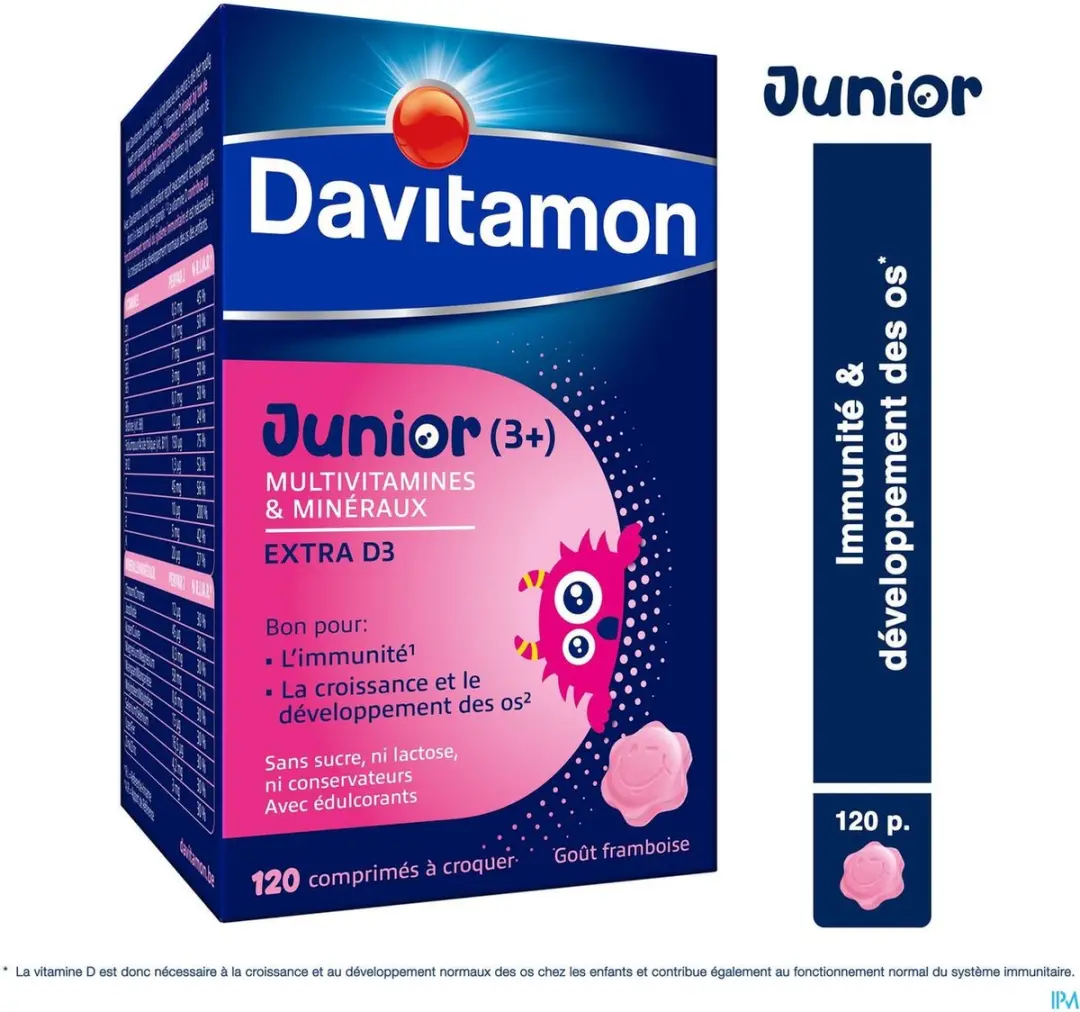 Davitamon Junior Framboos Multivitamines 120 Kauwtabletten