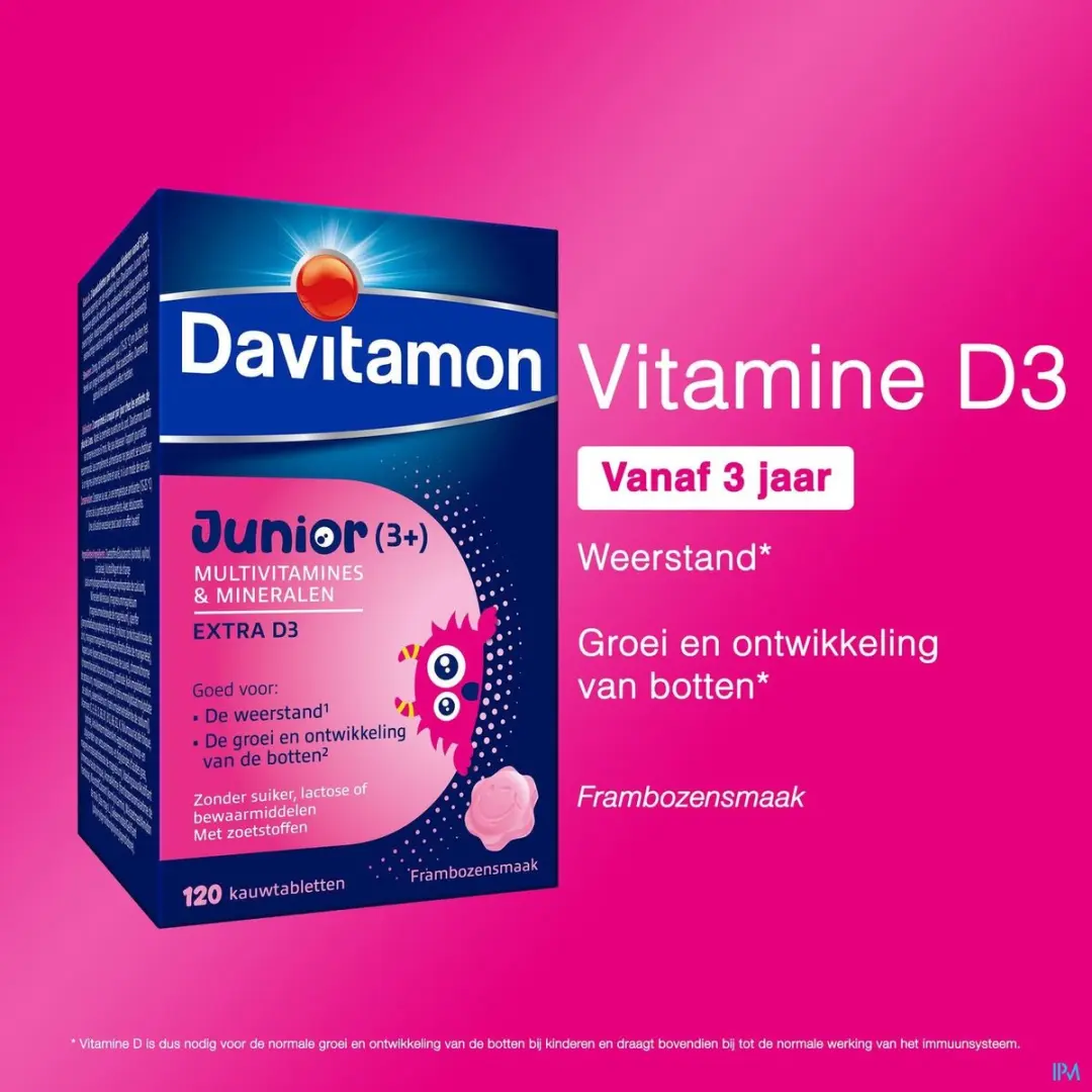 Davitamon Junior Framboos Multivitamines 120 Kauwtabletten