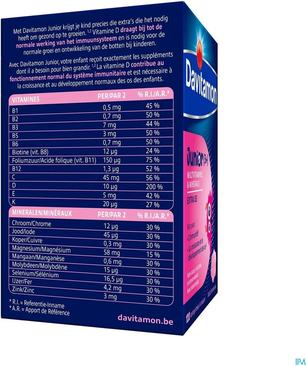 Davitamon Junior Framboos Multivitamines 120 Kauwtabletten