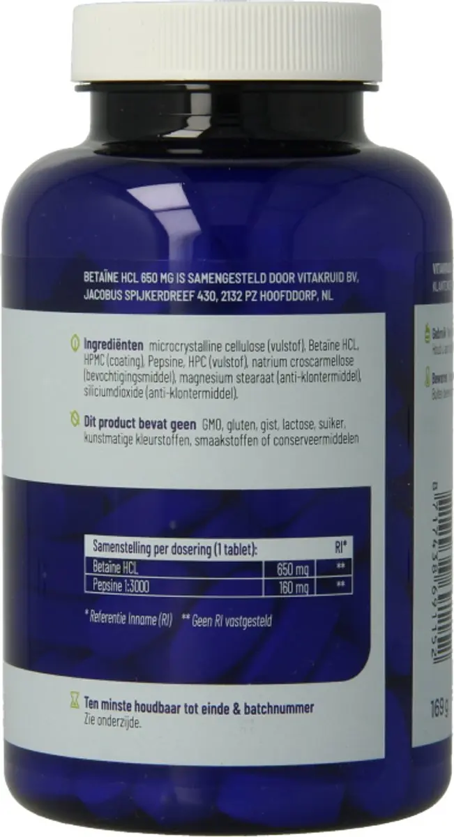 Vitakruid Betaïne HCL 650mg - 120 Stuks