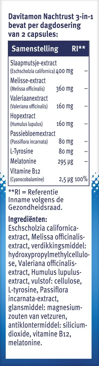 Davitamon Nachtrust 3-in-1 Voedingssupplement 20 Tabletten