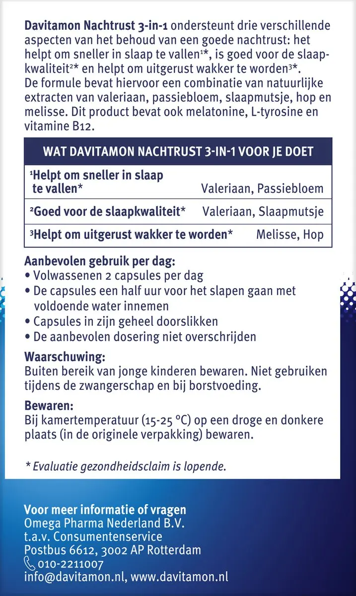 Davitamon Nachtrust 3-in-1 Voedingssupplement 20 Tabletten