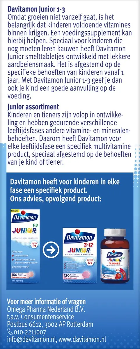 Davitamon Junior Vitaminen 1-3 jaar Aardbeiensmaak - 150 Smelttabletten