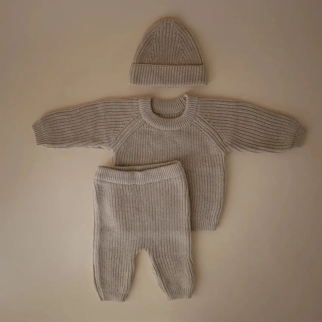 Mushie Baby Chunky Knit Pants Beige 0-3 maanden