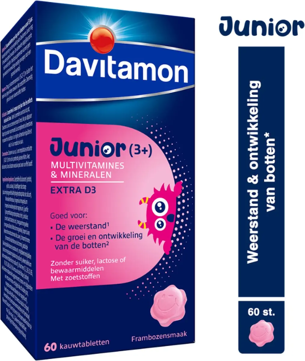 Davitamon Junior Framboos Multivitamines 60 Kauwtabletten