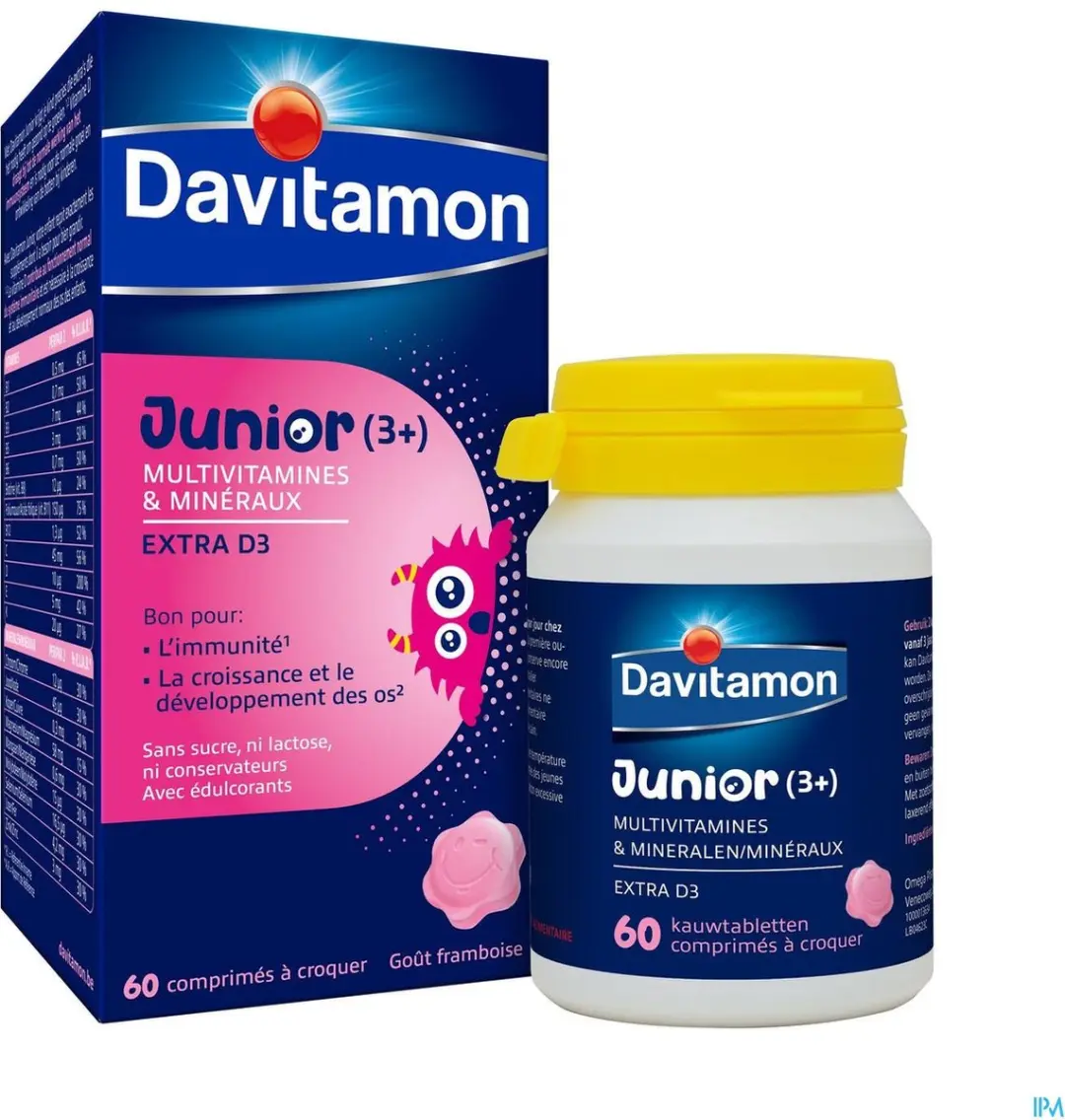 Davitamon Junior Framboos Multivitamines 60 Kauwtabletten